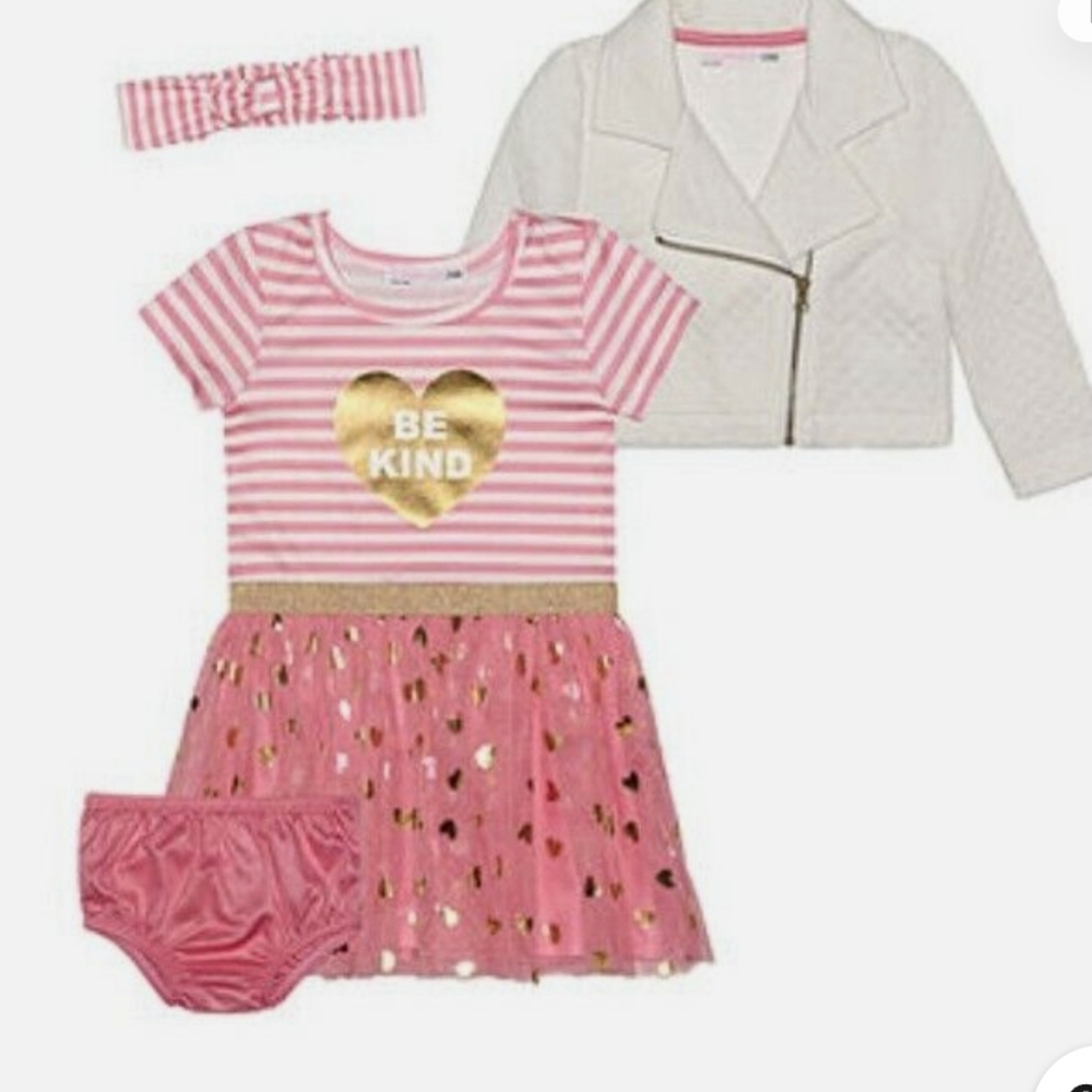 Young Hearts Baby Girls Short Sleeve 2-pc. Dress Set Pink and White Size 18M $18